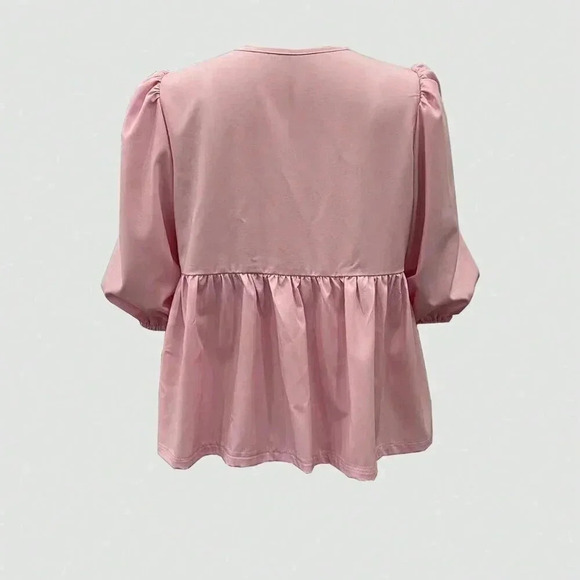 Pink Cute Women's Plain & Daily Wear Tie-Up Shirt - Picture 3 of 4